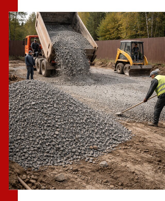 Отсыпка участка щебнем с доставкой и уплотнением в Сибае