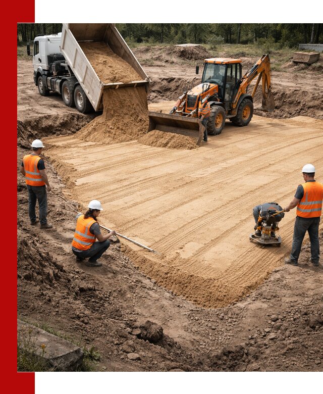 Устройство песчаной подушки для фундаментов и дорог в Сибае